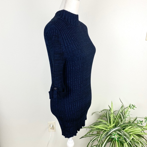 Style & Co Size M Sweater Dark Blue Black Marbled Ribbed Pullover Turtleneck EUC - Picture 5 of 11